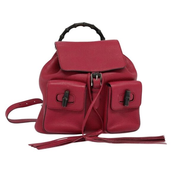 GUCCI Bamboo Backpack Leather Outlet Pink - Picture 1 of 16